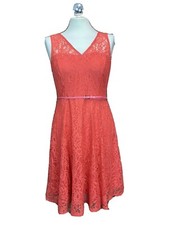 F&F Coral Lace Fit & Flare V Neck Sleeveless Dress with Belt Size 12 BNWT Summer