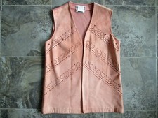 Vintage Carnaby Leather Vest 14 Large Acrylic Wool Back Mauve Pink Knit Boho