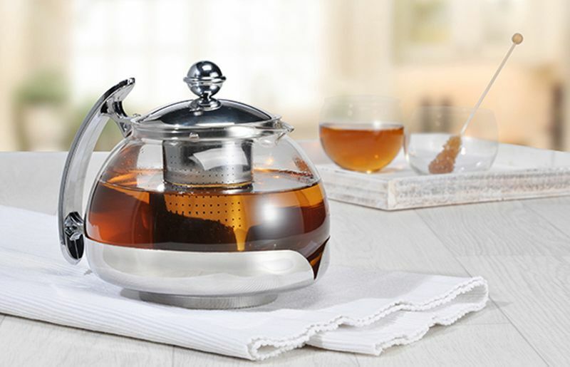 Edelstahl Teekanne Glas Teekocher Tee Bereiter Glaskanne Teesieb Deckel 1,2L
