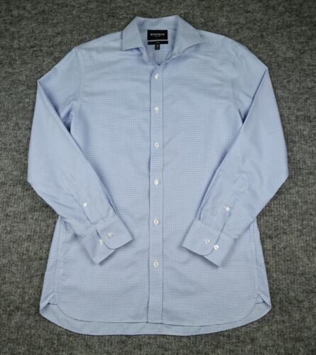 BONOBOS Dress Shirt Mens 15.5/34 Blue Houndstooth Daily Grind Wrinkle-Free Slim