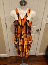 Michael Kors Orange & Black Flame Sheath Dress, Size 8