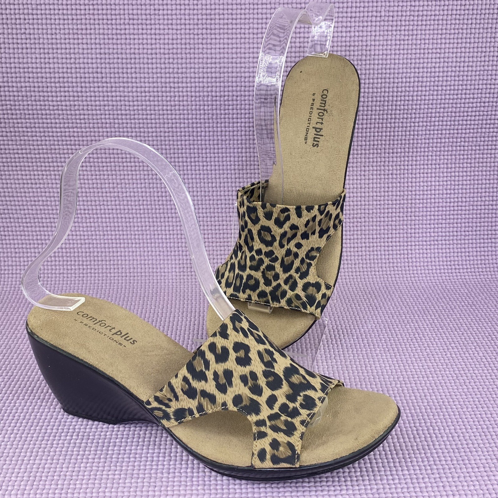 Predictions Comfort Plus Womens Animal Print Wedge Sandals 7 Tan Black |  eBay
