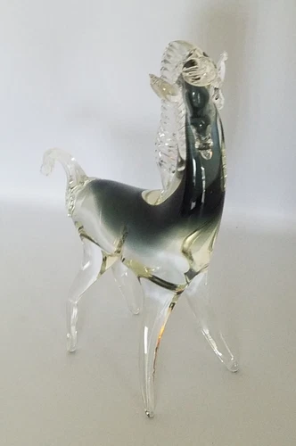 Vintage Murano Glass Horse Figurine Charcoal Green Ombre Cased Crystal Statue