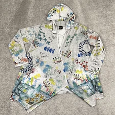 INOAH Jacket Womens XS Gray Cat Marine Art Hooded Open Front Pockets Pullover