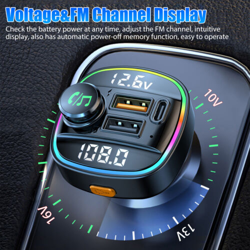 Bluetooth5.0 Car Wireless FM Transmitter Adapter USB PD Charger AUX Hand-Free US - Picture 4 of 10
