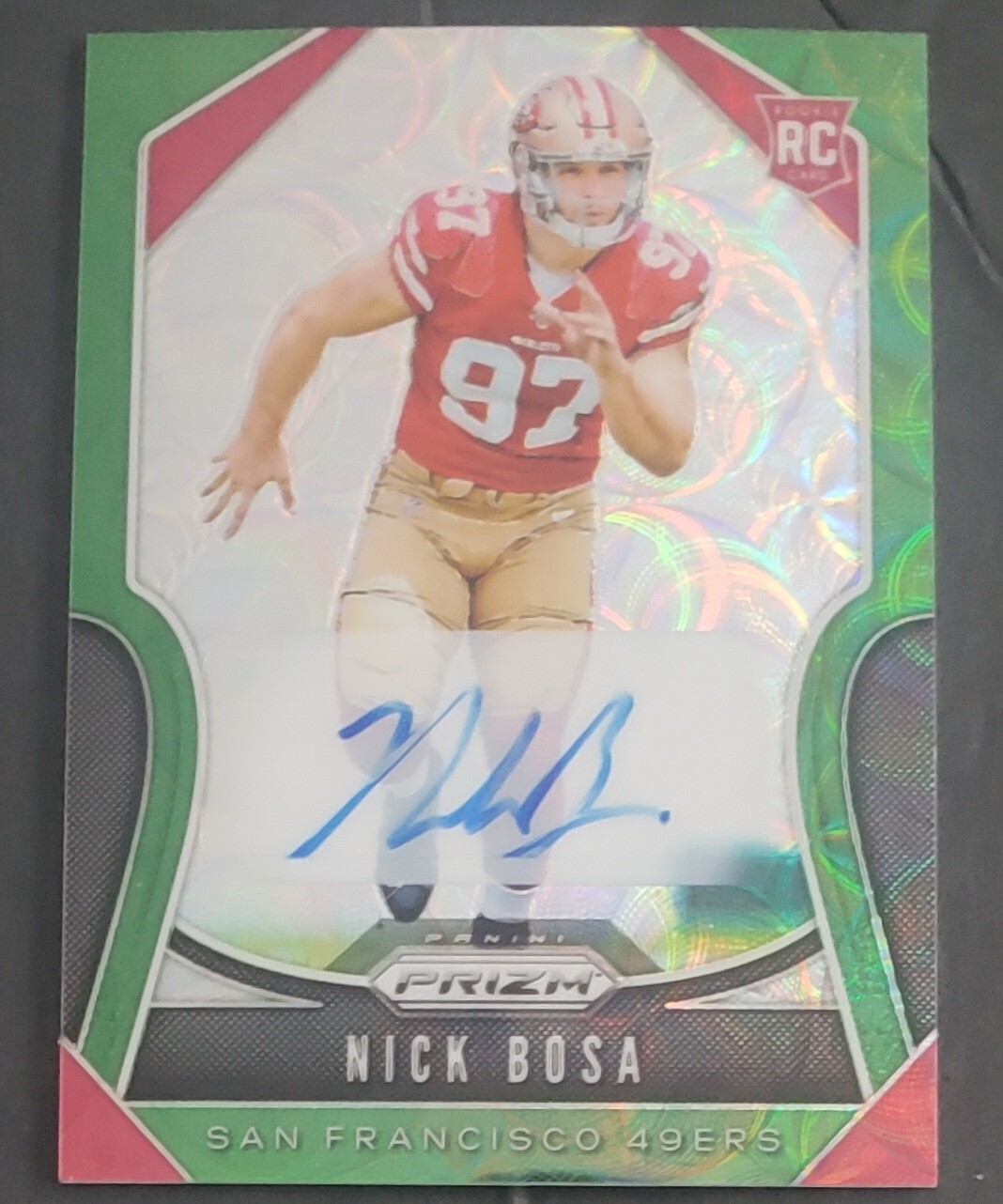 2019 PRIZM NICK BOSA #311 AUTO ROOKIE CARD RC SP GREEN #/75 SAN FRANCISCO 49ers
