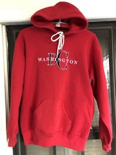 WOMAN WARM COTTON FLEECE HOODED T SHIRT RED LOGO WASHINGTON DC Sz M MADE IN USA