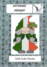 Irish Lady Gnome  Cross Stitch Kit. Kittiwake Beginners Kit