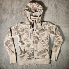 Athleta Hoodie Women Small Beige Camouflage Fleece Sweatshirt Thumbhole Run Gym