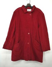 Jennifer Chase Women Red Button Front Long Sleeve Usa Made Fleece Car Coat 16