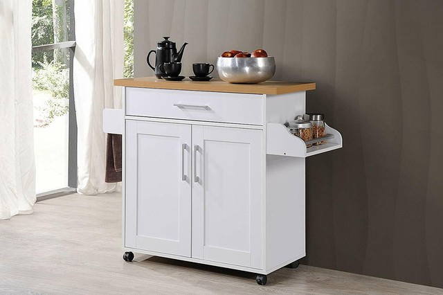 White Rolling Kitchen Cart Island Small Microwave Stand Cupboard