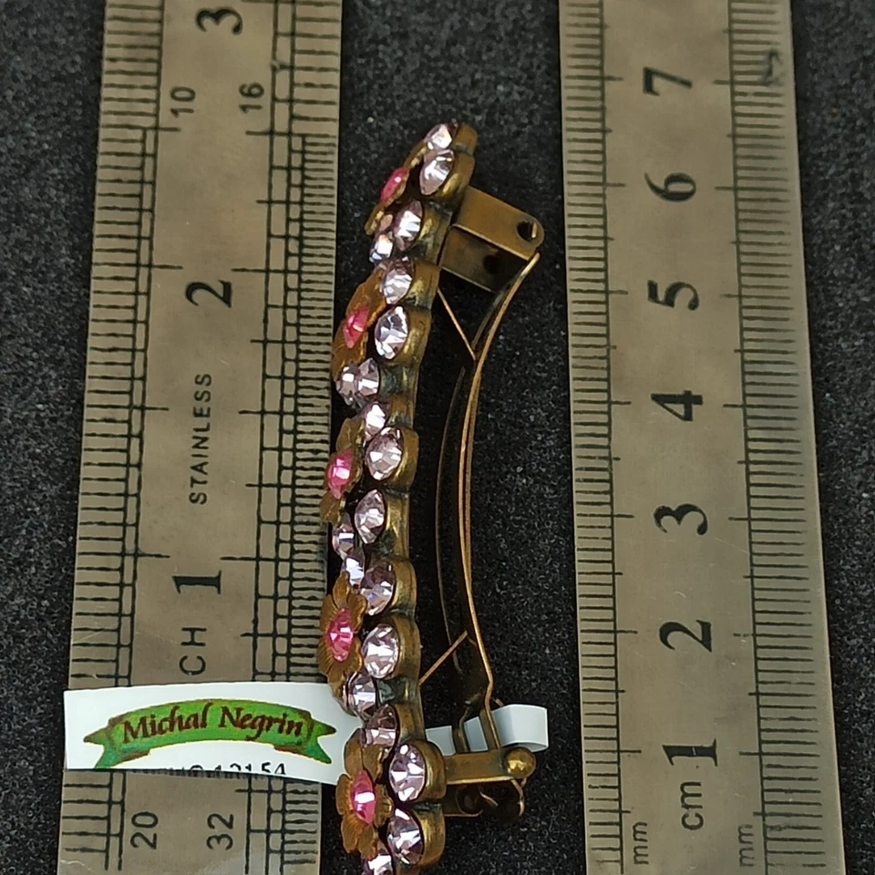 Clip de pelo Michal Negrin rosa púrpura claro flores y cristales de Swarovski caja de regalo Foto 4 de 4