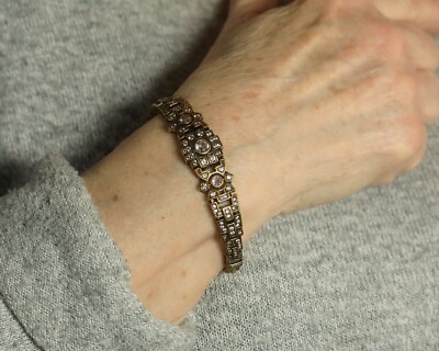 Bracelet Doré Vintage Art Déco Floral Avec Cristaux CZ Blanc - Style Années 1920 - Neuf Sans Emballage