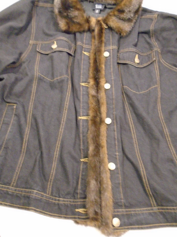 DENNIS BASSO JEAN DENUM КУРТКА Y2K ИСКУССТВЕННОГО МЕХА ОТДЕЛКИ ЖЕНЩИН РАЗМЕР 2 X - Изображение 2 из 4