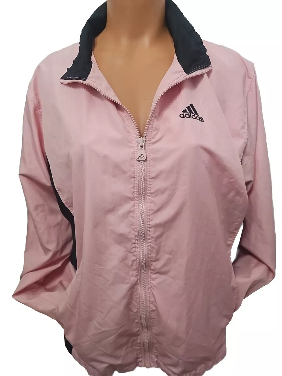 Adidas Vintage Windbreaker Jacket Full Zip Pink Black Women s Large Running Gym