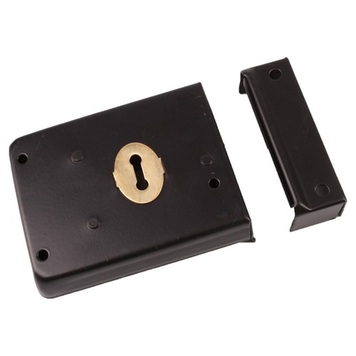 DOUBLE HANDED BLACK RIM DEAD LOCK & 2 Keys 100mm x 75mm Door Deadlock Gate Shed - Picture 9 of 14