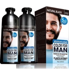 Mokeru Men Beard Mustache Natural Hair Color Shampoo Permanent Black Dye 200ml