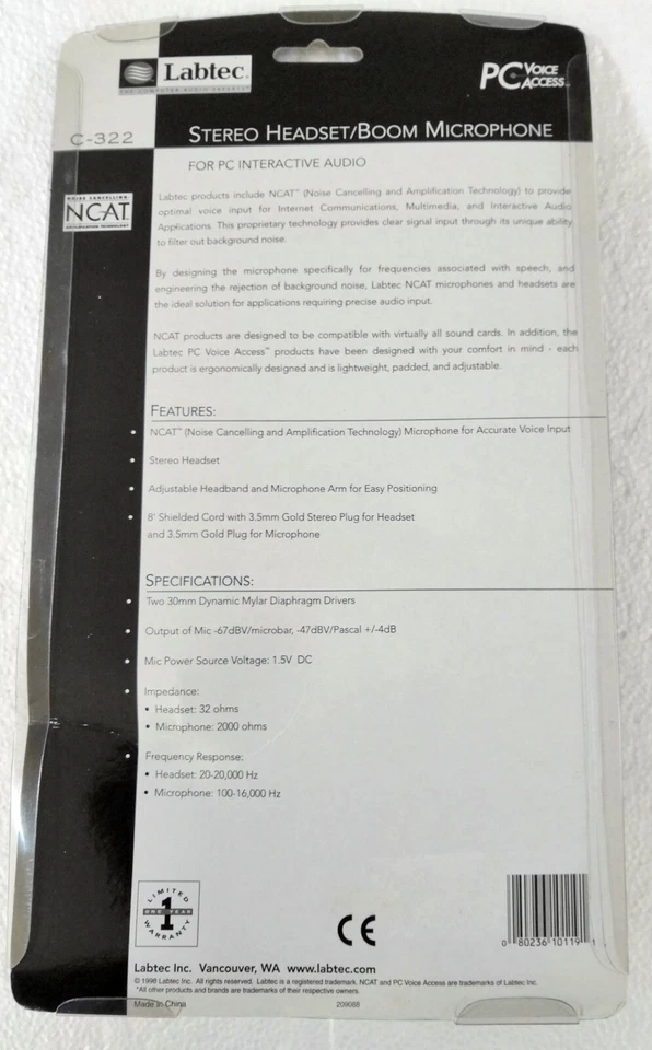 Labtec C-322 Stereo Headset/Boom Microphone - Image 3 of 3