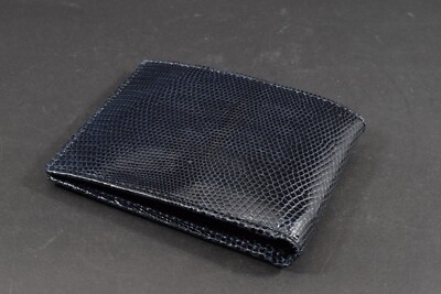 WALLET MEN BIFOLD BLUE SHINY GENUINE LIZARD SKIN MA LEATHER HANDMADE  FIRENZE 111
