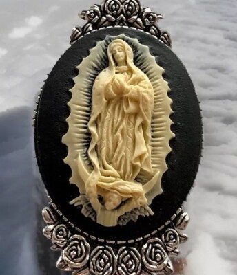 Vintage Lady Guadalupe Cameo Brooch Pin, Virgin Mary Statue, Religious Gift