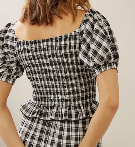 Check Top Off Shoulders Size 10 Black An White Work Wedding Festival Casual - Picture 4 of 4