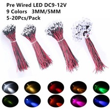 3mm 5mm Pre-Wired LED 9-12V DC 5-20Pcs, Model Train/DIY Indicator Lights
