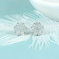 1.80Ct Lab Created Diamond Round Flower Stud Earrings 14k White Gold Plated