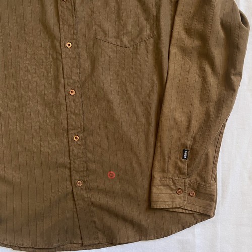 Etnies shirt XL brown cotton/polyester long sleeved chest pocket EUC herringbone - Picture 4 of 8