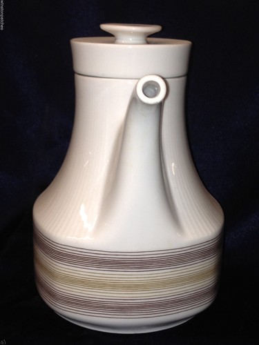 ARZBERG 8 CUP COFFEE TEA POT HORIZONTAL BROWN GOLD LINES HUTSCHENREUTHER - Picture 4 of 11