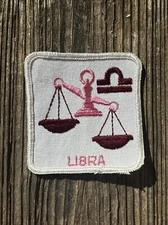 Vtg Libra Zodiac Sign Astrology Embroidered Sew On Patch 70s 80s Retro Logo