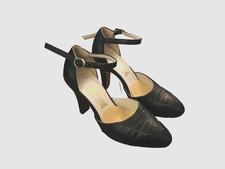 Vtg 60s Mr. TANGO Black Pleated Ankle strap Buckle Pumps 3.25" Heels sz 5 EUC