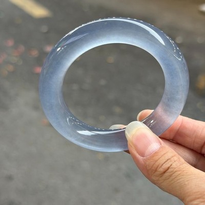 Round Natural ice Deep blue Burmese Jade jadeite amulet bracelets Bangle 53mm