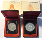 1973 RCM Police & 1974 Winnepeg Royal Canadian Mint Silver Proof Dollars in OGP
