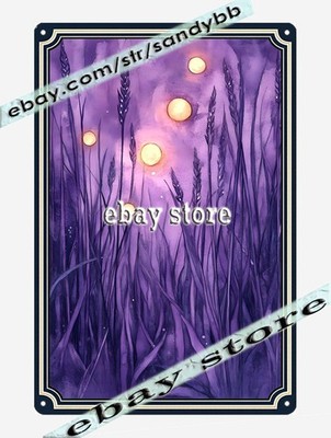 Firefly Grass Metal Tin Sign Purple Night Sky purple night sky scene