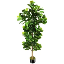 7.3ft Artificial Fiddle Leaf Fig Tree (87in) with Plastic Nursery Pot Faux Tr...