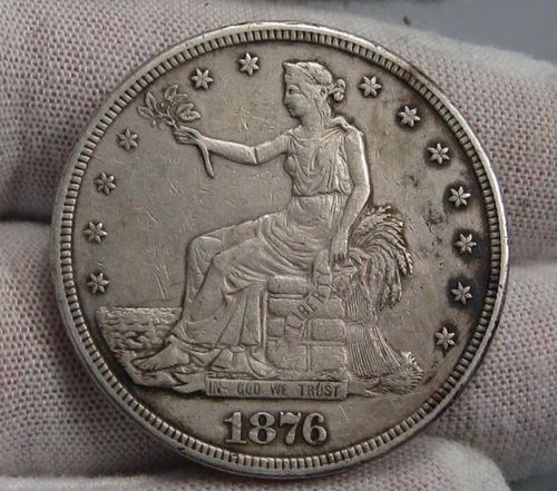 VF+ 1876-s Silver TRADE Dollar.