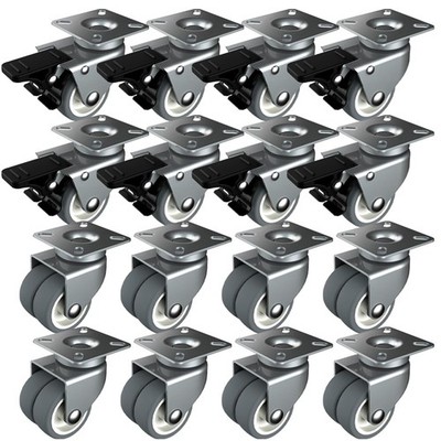 Holkie 50mm Schwerlast Möbelrollen-Set mit Sicherheitsbremse, 16 Stück