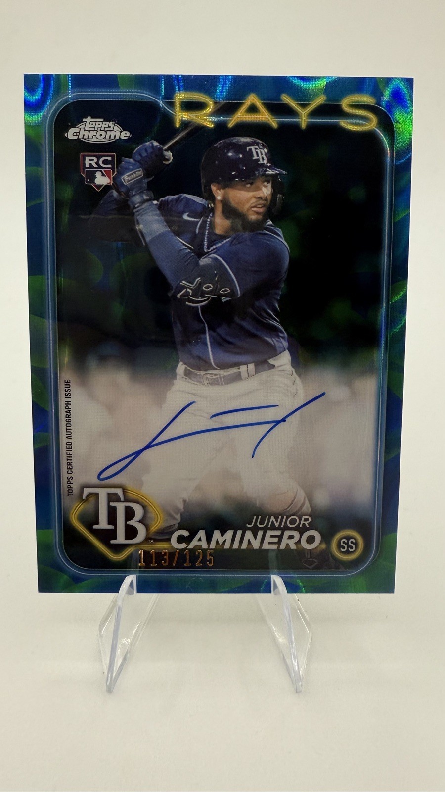 2024 Topps Chrome Update Junior Caminero RC Blue Green Lava /125 ON CARD AUTO