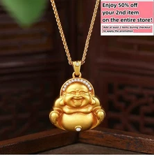 Buddha Pendant Necklace 18K Gold Plated Ethnic Crystal Gemstone Jewelry Gift