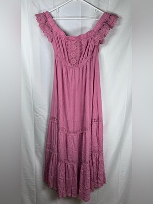 J for Justify Off Shoulder Maxi Dress Women s XL Pink Embroidered Boho