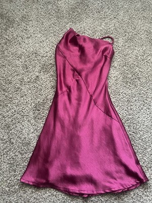 Hello Molly Pink Satin Slip Dress XS Cowl Neck Adjustable Straps Tie  Closure | eBay