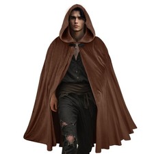Adult Medieval Velvet Hooded Cloak Men Renaissance Cape Halloween Costume