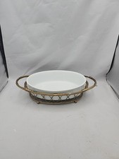 Ceramic Oval Serving Casserole Dish w/ Brass ...