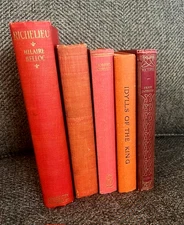 Antique & Vintage lot of 5 SHADES OF RED & CRIMSON BOOKS Shelf Decor, Staging