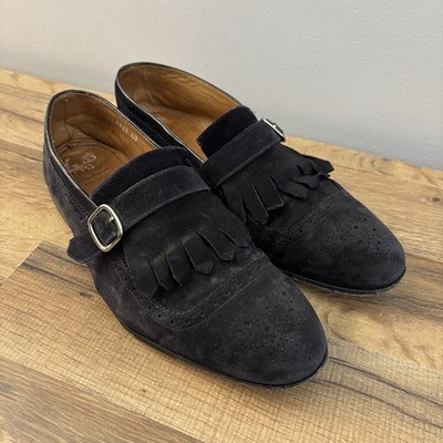 Doucal's Suede Kiltie Monk Strap Slip On Loafers Black Men s 43
