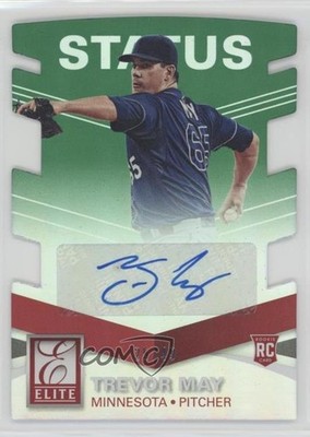 2015 Elite Signatures Status Green Die-Cut 25/49 Trevor May Rookie Auto RC 2u3