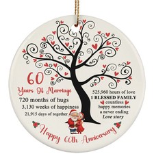 60 Years Love Ornament Happy 60th Anniversary Santa Claus Couple Christmas Gift