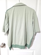 Vntg Haband Casual Joe Mens Green Textured Bowling Shirt  Button Large