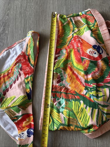 NWOT 3 Pc Tropical Parrot One Shoulder Bikini Fringed Bright Boho Sarong Set - Picture 6 of 12