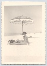 Vintage 1940s Beach Snapshot Smiling Woman in Swimsuit Bathing Beauty Photo